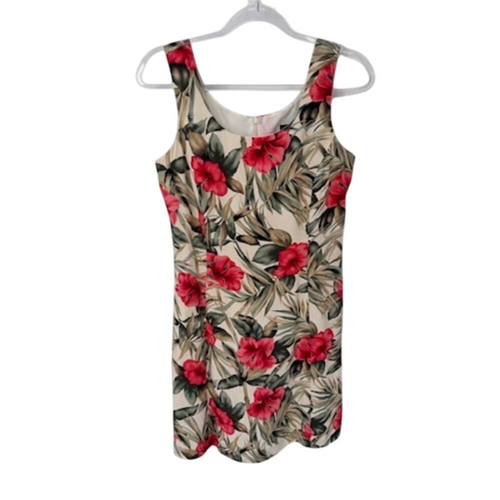 Vintage Jolibel Hawaiian Island Cruise Dress Womens 6 Cream‎ Floral Print Rayon